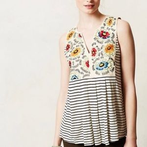 Anthropologie | Tiny Flower Crown Embroidered Tank